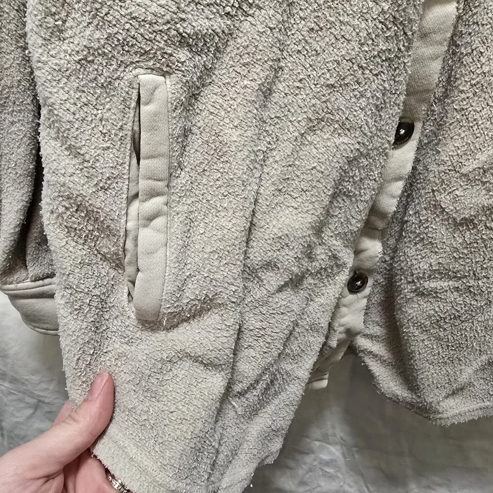 Free People Ruby Cream Teddy Jacket XS Button Down Shacket Oversized‎ Relaxed